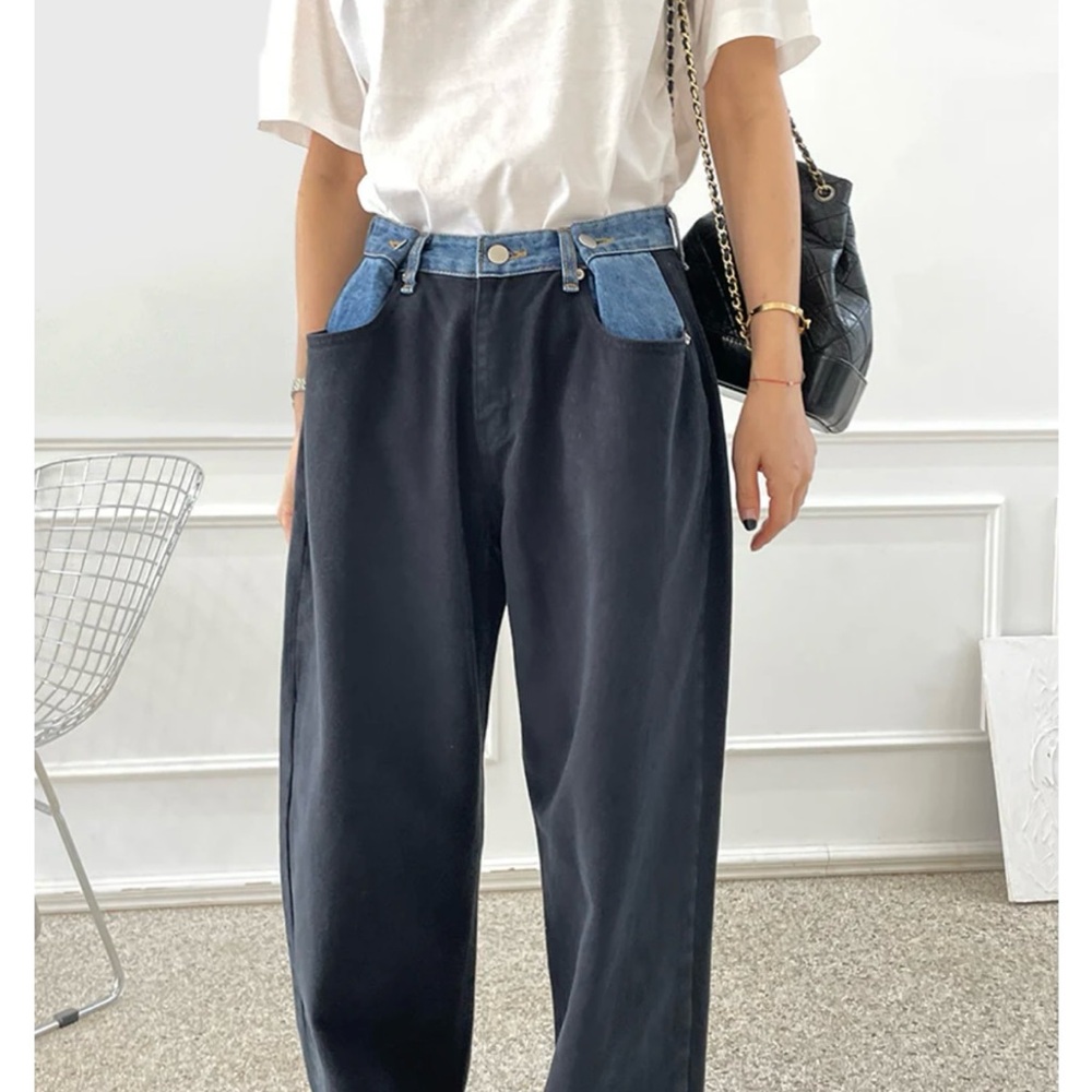 The Frankie Shop HAYLA CONTRAST DENIM PANTS - BLACK/BLUE